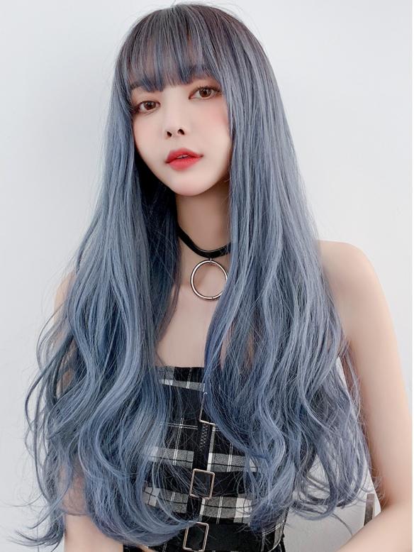 2019 New Haze Blue Long Wavy Wefted Synthetic Wig LG035