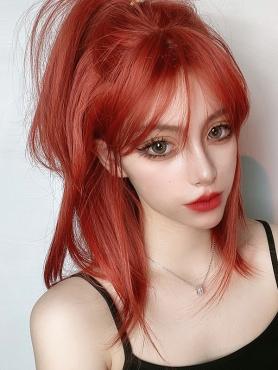 RED SHOULDER LENGTH STRAIGHT SYNTHETIC WEFTED CAP WIG LG418