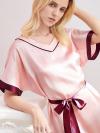 MelliBlossy Women 100% Silk Short Sleeve V-neck Nightgown with Belt MB005