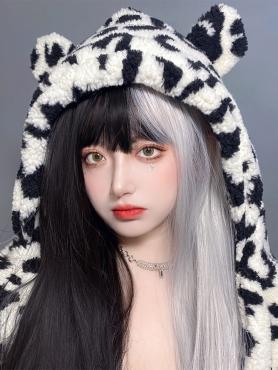Half Grey and Half Black Long Straight Synthetic Wefted Cap Wig LG636