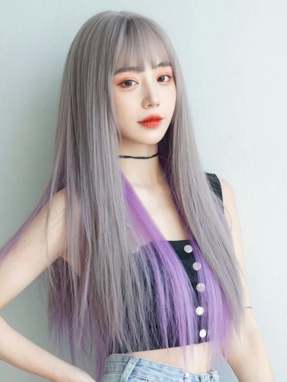Mixed Color Long Straight Synthetic Lace Front Wig LG549