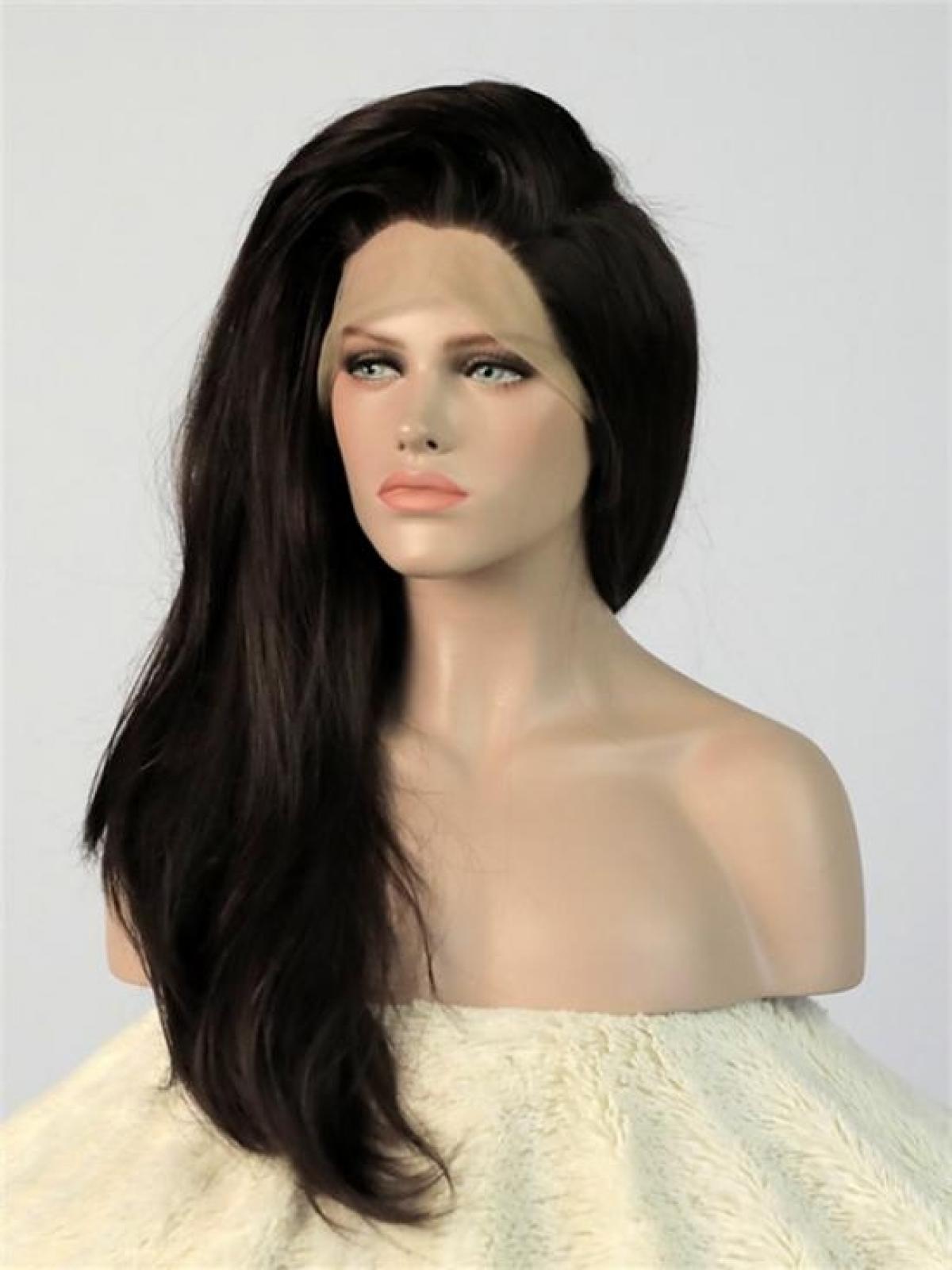 Off Black Straight Waist Length Lace Front Synthetic Wig Dq006
