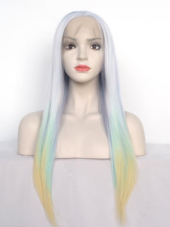 Pastel Rainbow Color Straight Synthetic Lace Wig-SNY046
