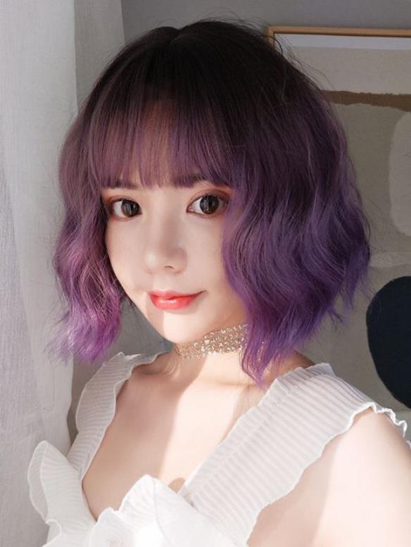 2019 New Purple Ombre Wavy Synthetic Wefted Cap Wig LG004