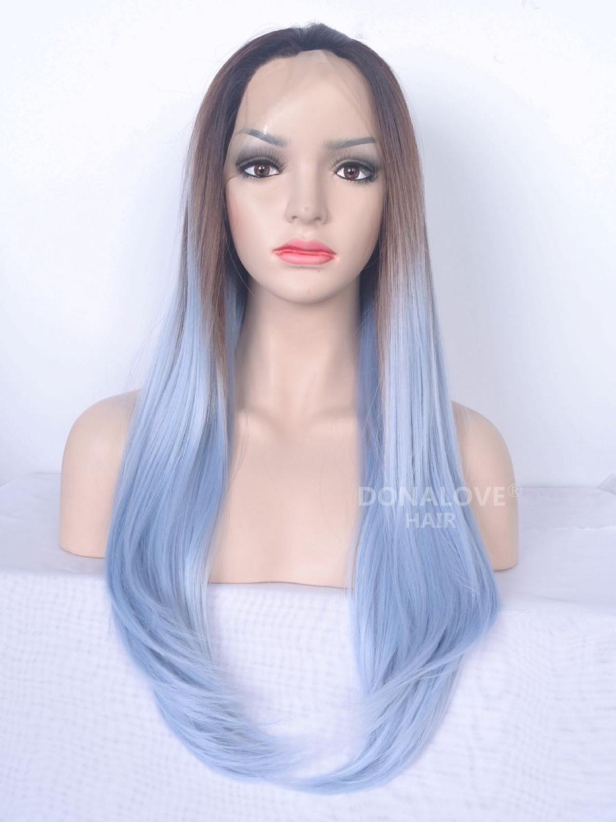 Black To Blue Ombre Straight Lace Front Synthetic Wig Sny044