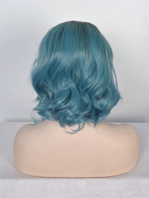 Teal Blue Wavy Bob Lace Front Synthetic Wig SNY098
