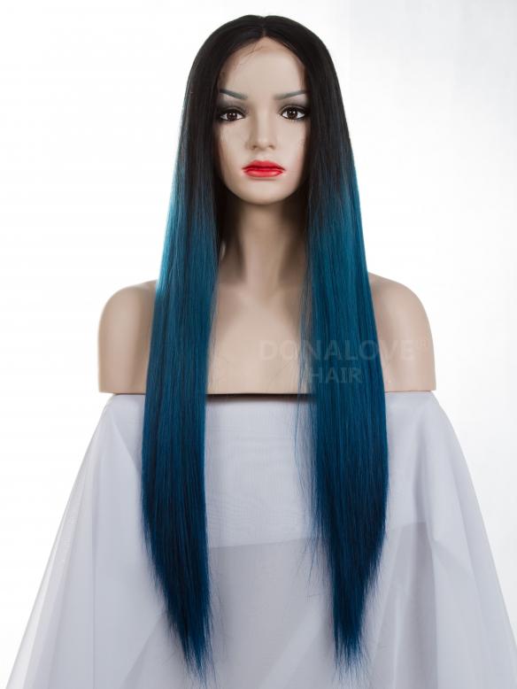 Black Ombre Blue Long Synthetic Lace Front Wig SNY080