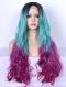 Light Green Ombre Purple Wavy Synthetic Lace Front Wig SNY092