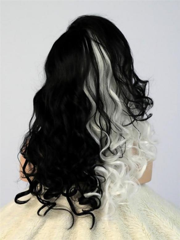 Half Black Half White Wavy Long Lace Front Synthetic Wig-DQ026