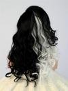Half Black Half White Wavy Long Lace Front Synthetic Wig-DQ026