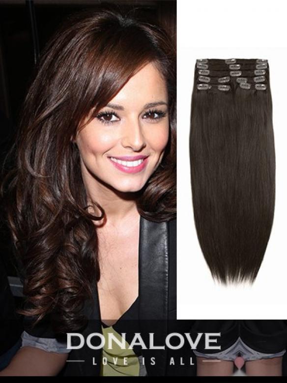 Medium Reddish Brown indian remy clip in hair extensions SD006 - Hair
