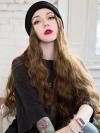 #WIGWITHHAT Black Beanie Hat WITH BROWN SYNTHETIC HAIR, HAT WIG WB011