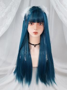 BLUE LONG STRAIGHT SYNTHETIC WEFTED CAP WIG LG208