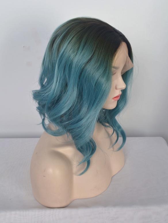 Teal Blue Wavy Bob Lace Front Synthetic Wig SNY098