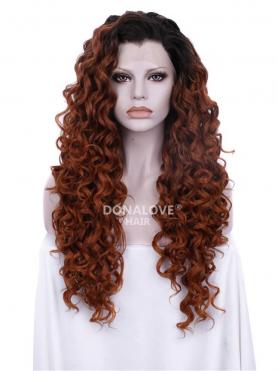 BLACK TO COPPER LONG CURLY SYNTHETIC LACE FRONT WIG SNY203