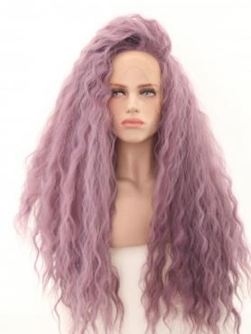 Lavender Purple Shade Slight Beach Wavy Waist-length Lace Front Synthetic Wig-DQ039