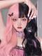 HALF BLACK&HALF PINK LONG WAVY SYNTHETIC WEFTED CAP WIG LG450