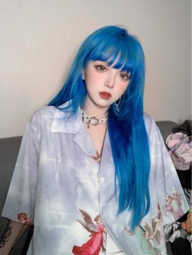 Elf Blue Long Straight Synthetic Lace Front Wig LG536