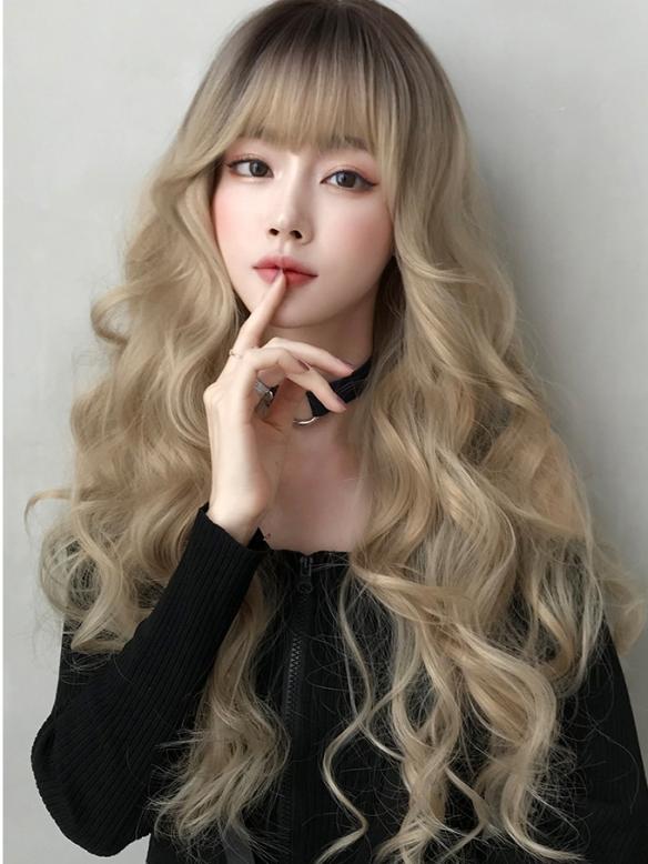 NEW WHITE BROWN LONG WAVY SYNTHETIC WEFTED CAP WIG LG056