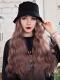 1.#wigwithhat Black Bucket Hat With Synthetic Hair, Hat Wig WB004
