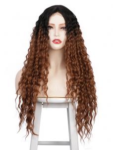BLACK TO COPPER LONG CURLY MIDDLE PART LACE WIG MPL004