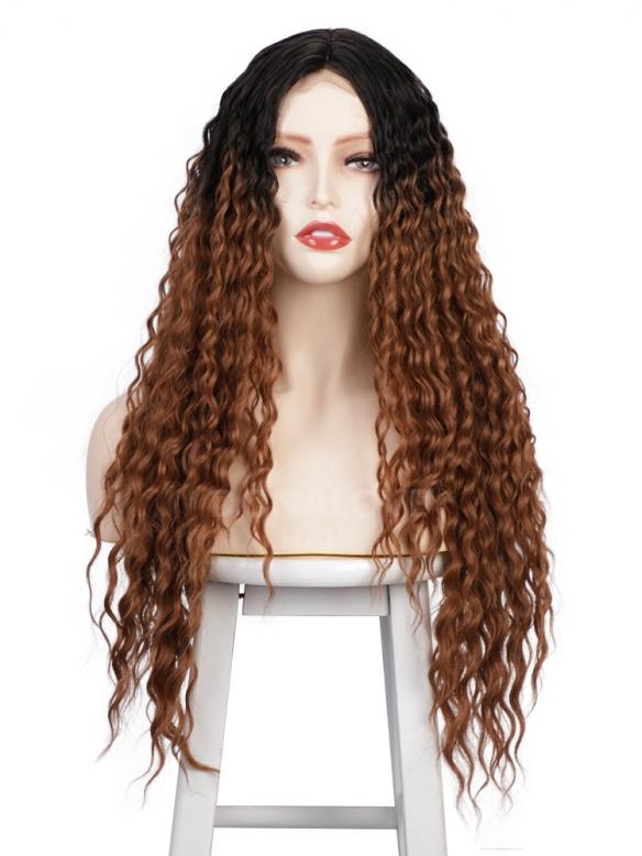 BLACK TO COPPER LONG CURLY MIDDLE PART LACE WIG MPL004
