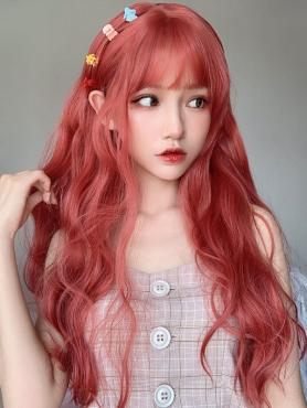 ORANGE RED LONG WAVY SYNTHETIC WEFTED CAP WIG LG283