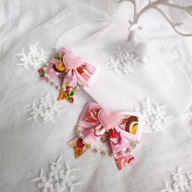 One Pair of Pink Sweet Heart with Wings Lace Lolita Hair Clip LH090