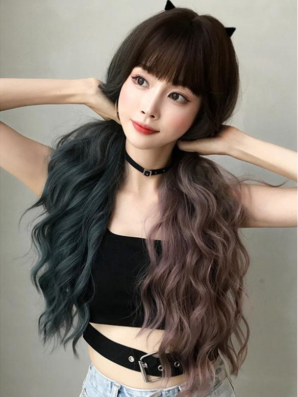 GRADUAL MINT CHERRY LONG WAVY SYNTHETIC WEFTED CAP WIG LG086