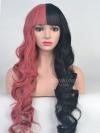 Half Pink half black rainbow Wavy Synthetic Lace Front Wig SNY088