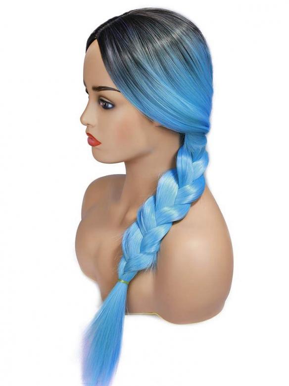 Black to Light Blue Long Straight Synthetic Lace Front Wig ...