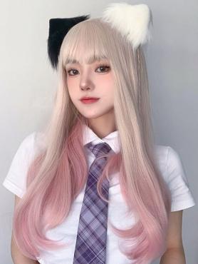 PRETTY PINK GRADIENT LONG STRAIGHT SYNTHETIC WEFTED CAP WIG LG866