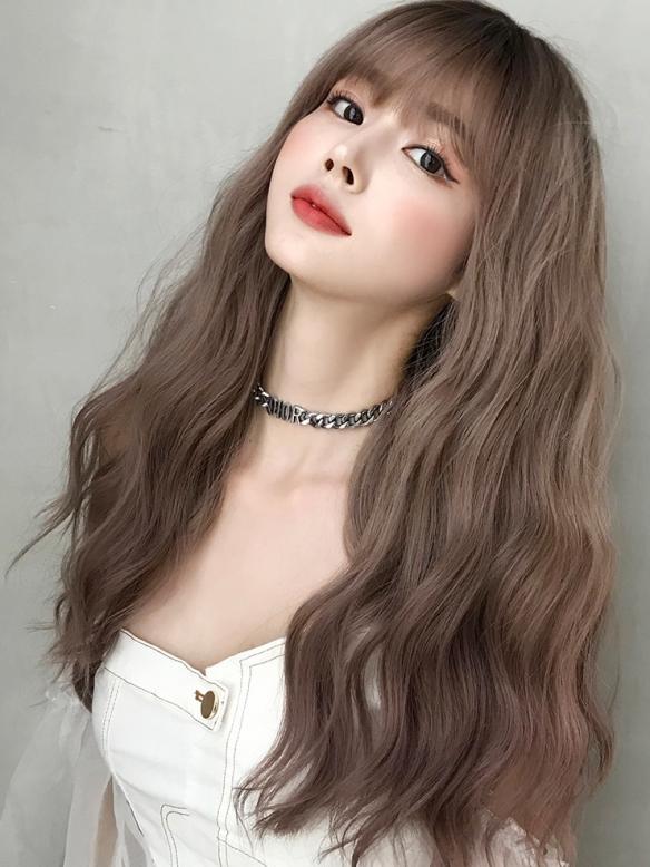 2019 New Gray Pink Synthetic Waist Length Wavy Wefted Cap Wig LG039