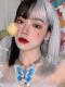HALF BLACK AND HALF GREY SHORT STRAIGHT SYNTHETIC WEFTED CAP WIG LG295
