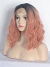 Peach Shoulder Length Wavy Bob Lace Front Synthetic Wig SNY099