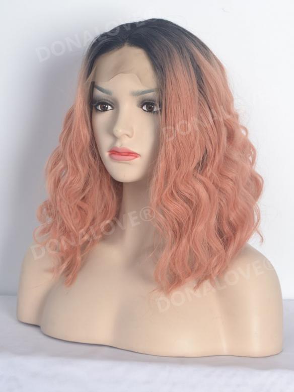 Peach Shoulder Length Wavy Bob Lace Front Synthetic Wig SNY099
