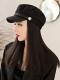 #wigwithhat British retro style Hat With Black Synthetic Hair, Hat Wig WB005