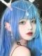 Hime Cut Blue Long Straight Synthetic Wefted Cap Wig LG721