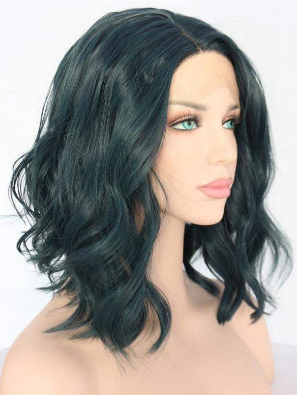 Dark Green Shoulder Length Wavy Synthetic Lace Front Wig SNY152
