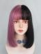 Half Black and Half Purple Straight Synthetic Wefted Cap Wig LG589