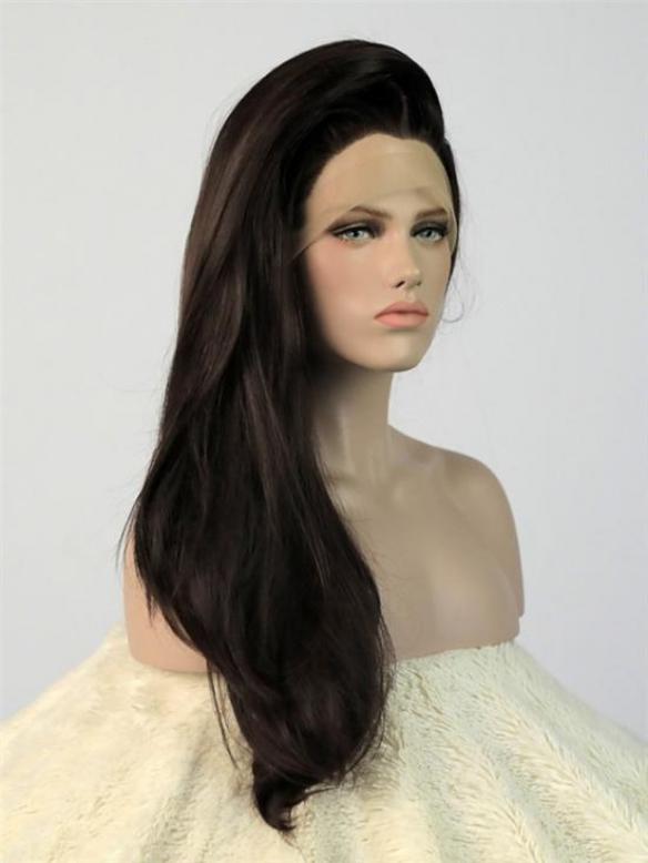 Off Black Straight Waist-length Lace Front Synthetic Wig-DQ006