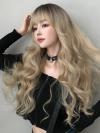 NEW WHITE BROWN LONG WAVY SYNTHETIC WEFTED CAP WIG LG056