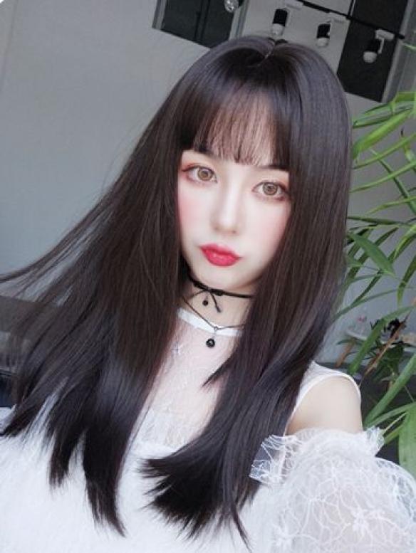 2019 New Black Synthetic Wefted Cap Wig With Full Bangs LG009