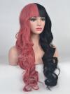 Half Pink half black rainbow Wavy Synthetic Lace Front Wig SNY088