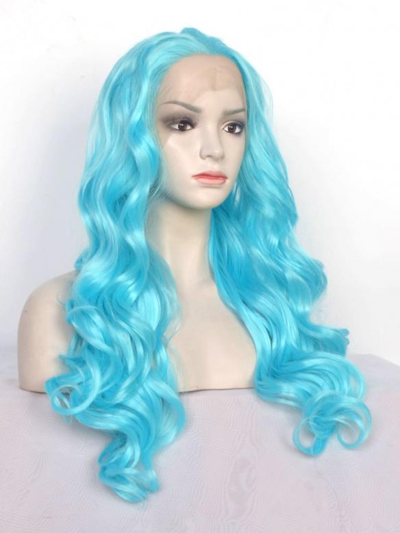 Blue Long Wavy Synthetic Lace Front Wig-SNY070