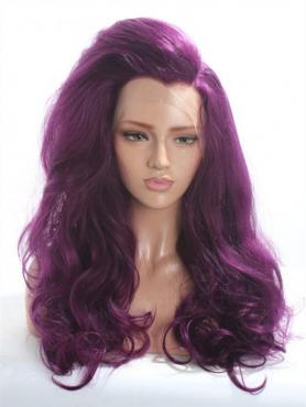 Dark Purple Wavy Long Lace Front Synthetic Wig-DQ024