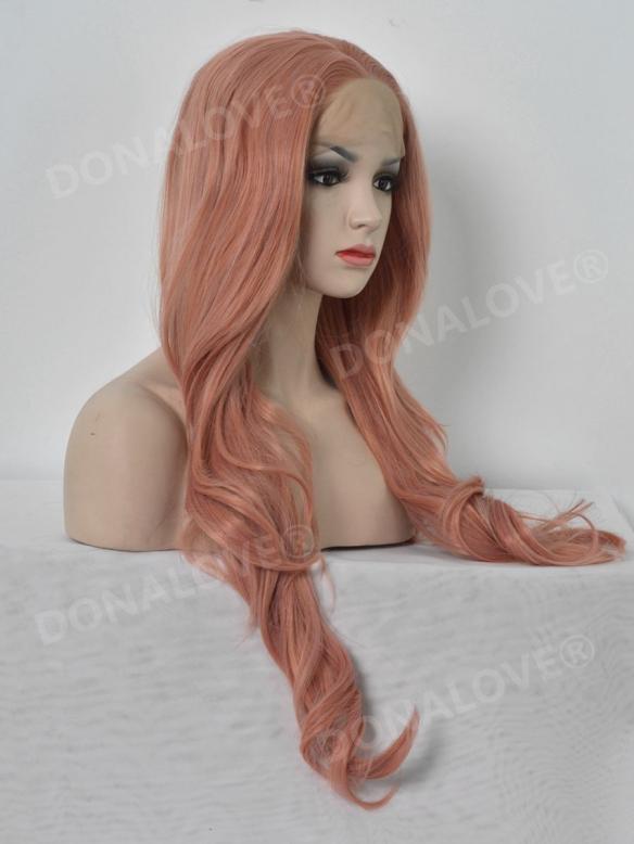 Peach Pink Long Wavy Lace Front Synthetic Wig SNY102