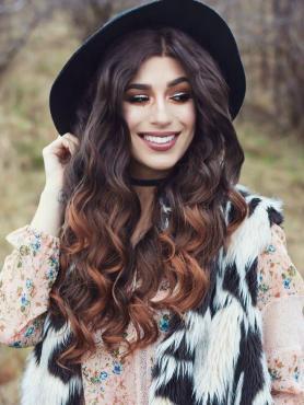 Black ombre Brown mid back length Wavy Synthetic Lace Wig-SNY058