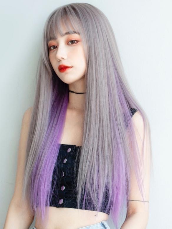 Mixed Color Long Straight Synthetic Lace Front Wig LG549