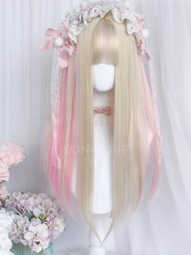 White Peach Long Straight Lolita Synthetic Wefted Cap Wig LG627